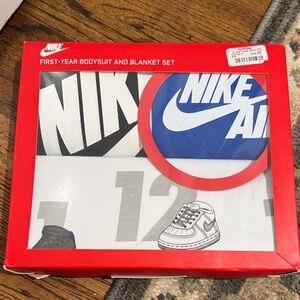 Nike Red and Blue Bodysuit and Blanket Set